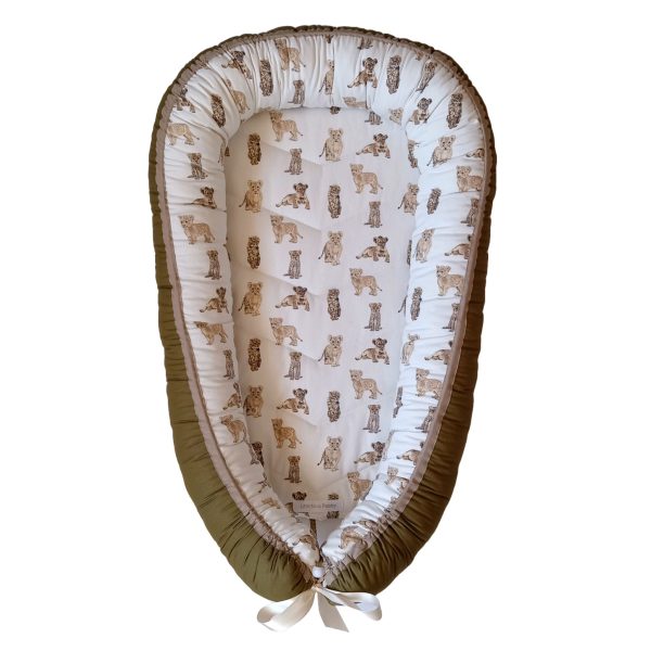 Babynest - Africn Safari - Lion & Cheetah Cubs + Olive + Beige Trim