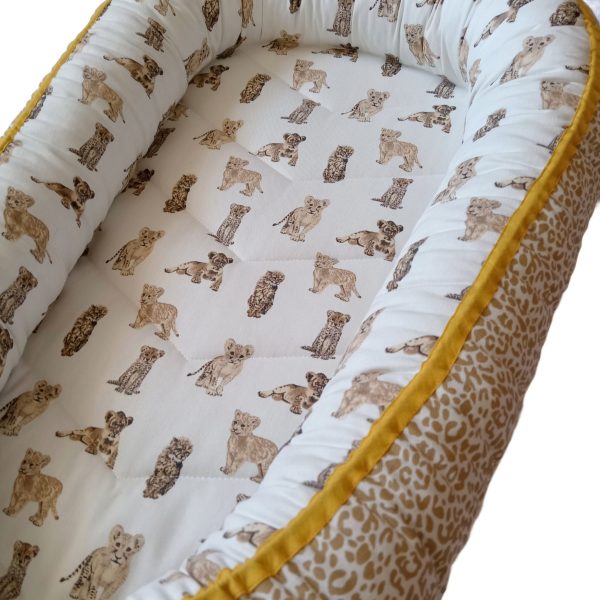 Babynest - Africn Safari - Lion & Cheetah Cubs + Sand Leopard Print + Mustard Trim