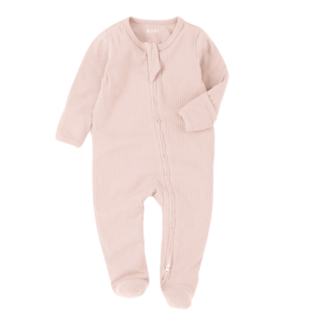 Boki Baby Blush Pink Ribbed Onesie with zip, Size Newborn to 18-24 Months.