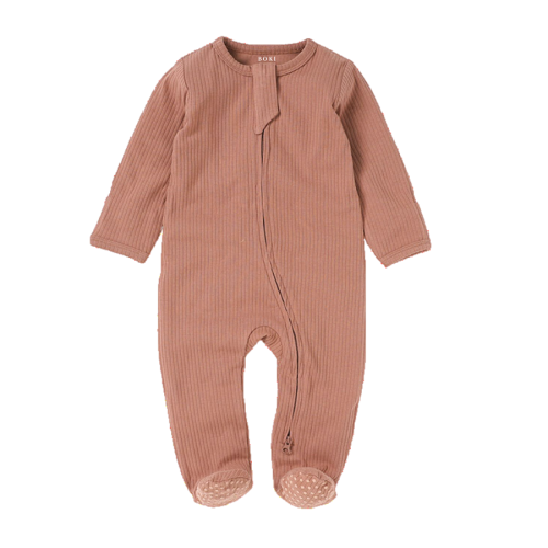 Boki Baby Clay Ribbed Onesie with Zip, Soft Organic Cotton Baby Sleepsuit