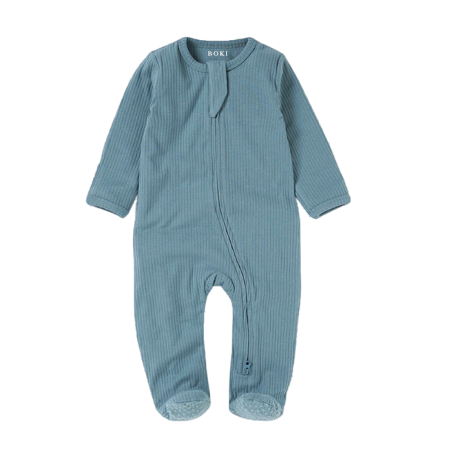 Boki Baby Cloudy Sky Ribbed Onesie with Zip, Soft Organic Cotton Baby Sleepsuit