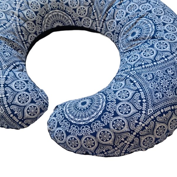 Feeding Pillow - Blue Medallion African ShweShwe + Navy Blue