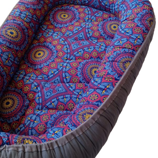 Babynest – Blue & Burgundy African ShweShwe + Grey