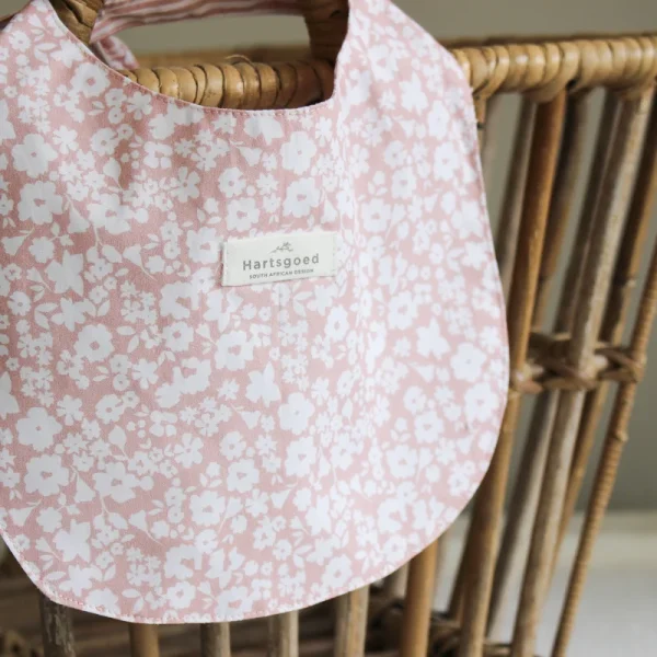 Cotton Baby Bib | Lines & Flower Fields | Dusty Rose