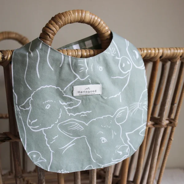 Cotton Baby Bib | Farm Animals & Gingham | Karoo Fields