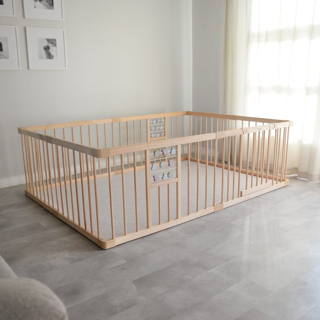 Wooden playpen in a living room
